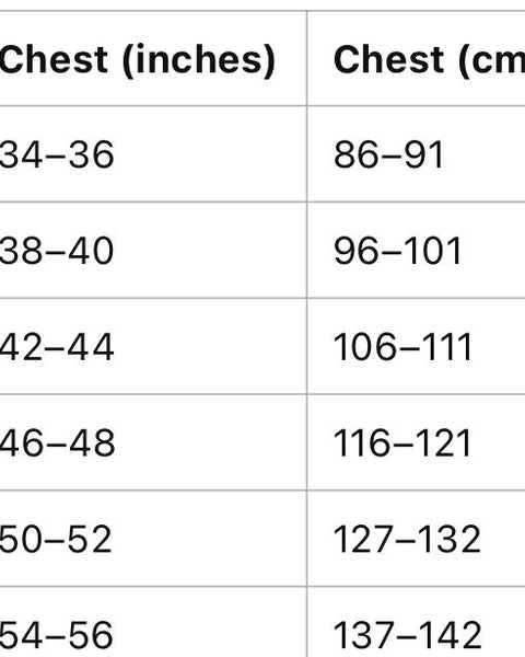 Sizing Chart Tee Shirt