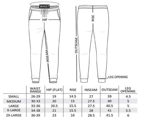 SIZE CHART TRACKSUIT PANTS